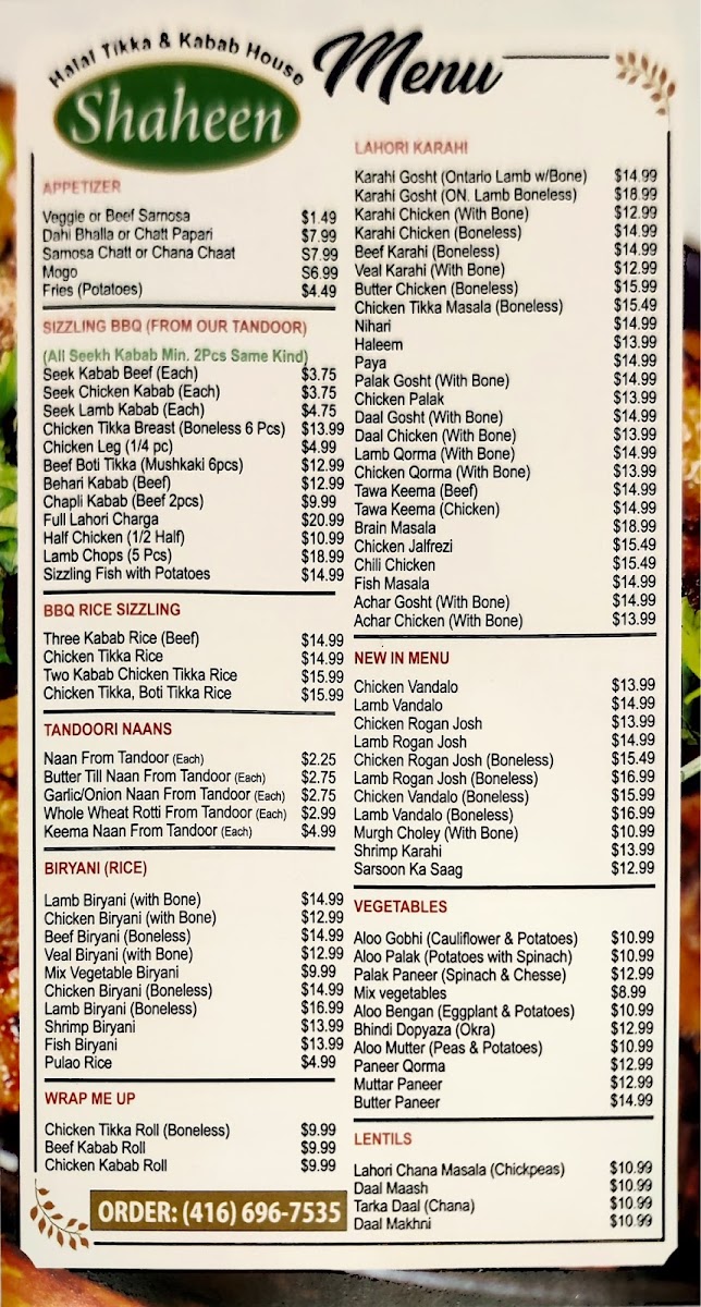 Shaheen Tikka & Kabab House Menu - Image 1